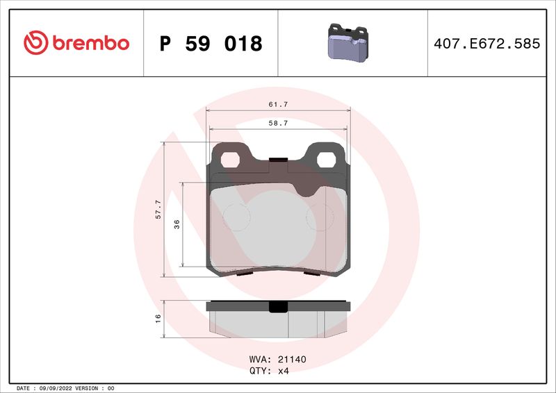 BREMBO Bremsbelagsatz, Scheibenbremse (P 59 018)