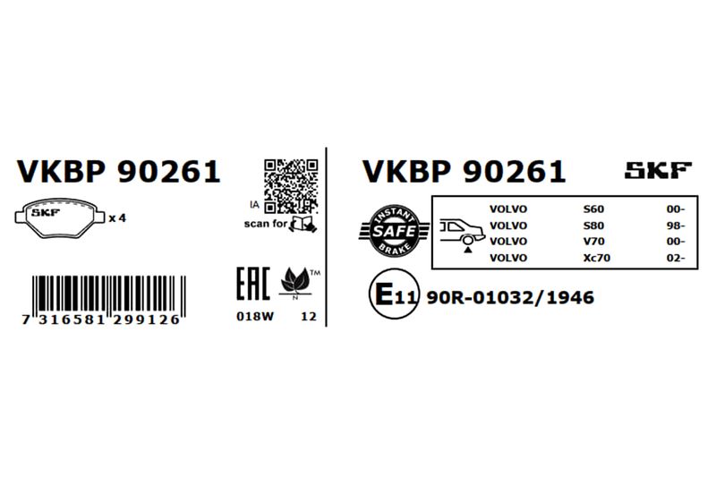 SKF Bremsbelagsatz, Scheibenbremse (VKBP 90261)