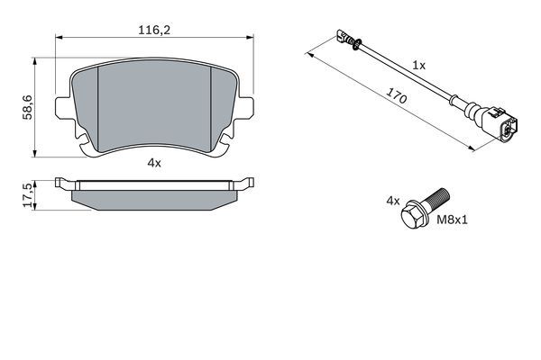 BOSCH Bremsbelagsatz, Scheibenbremse (0 986 494 108)