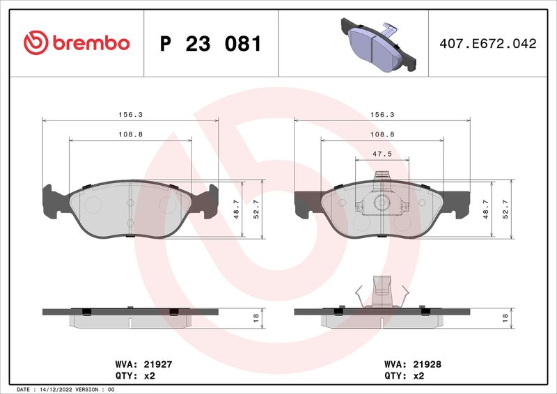 BREMBO Bremsbelagsatz, Scheibenbremse (P 23 081)