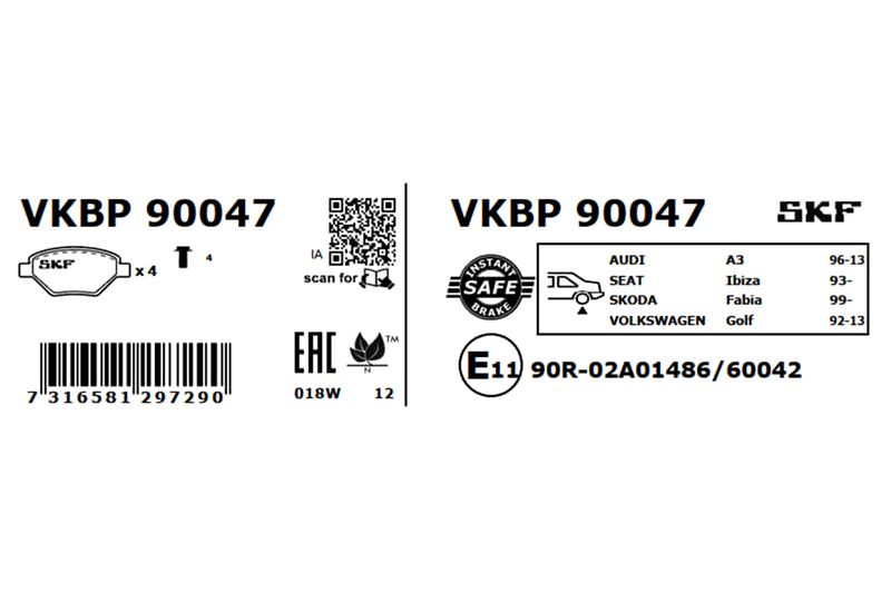 SKF Bremsbelagsatz, Scheibenbremse (VKBP 90047)