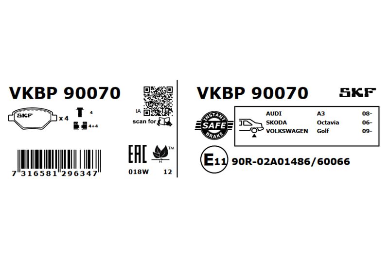 SKF Bremsbelagsatz, Scheibenbremse (VKBP 90070)