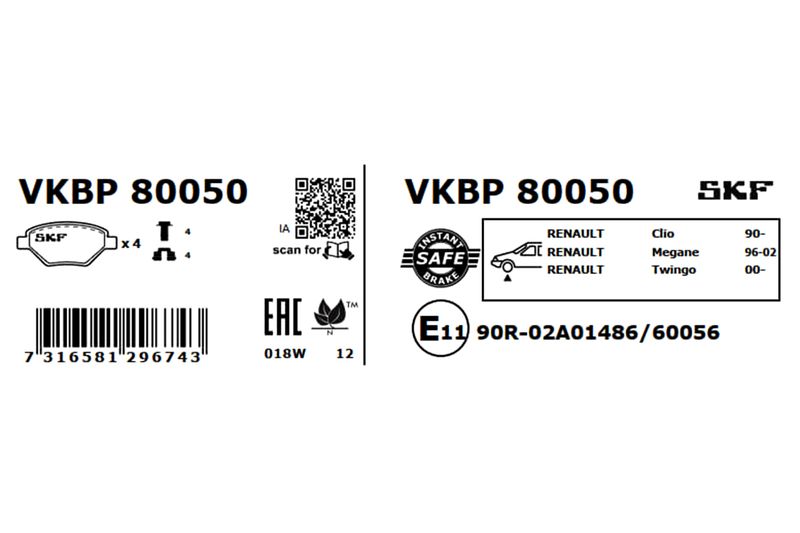 SKF Bremsbelagsatz, Scheibenbremse (VKBP 80050)