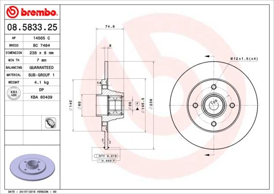 BREMBO Bremsscheibe (08.5833.25)