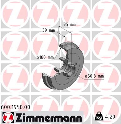 ZIMMERMANN Bremstrommel (600.1950.00)