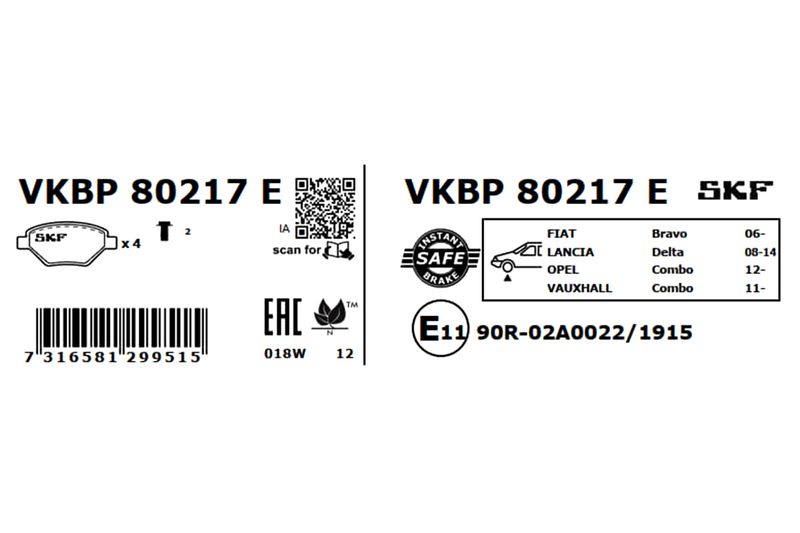 SKF Bremsbelagsatz, Scheibenbremse (VKBP 80217 E)