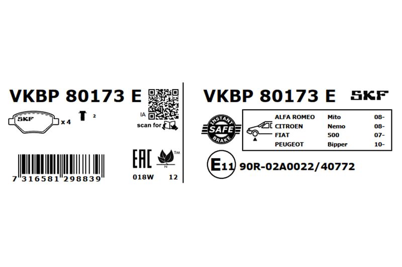 SKF Bremsbelagsatz, Scheibenbremse (VKBP 80173 E)