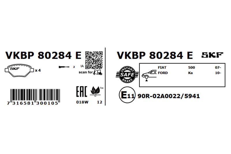 SKF Bremsbelagsatz, Scheibenbremse (VKBP 80284 E)