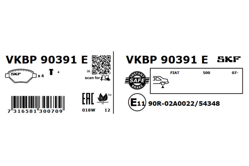 SKF Bremsbelagsatz, Scheibenbremse (VKBP 90391 E)