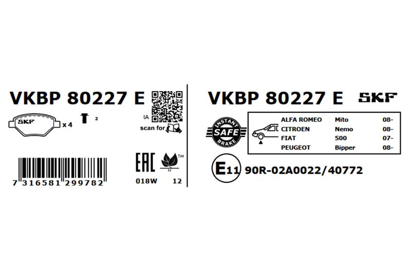 SKF Bremsbelagsatz, Scheibenbremse (VKBP 80227 E)