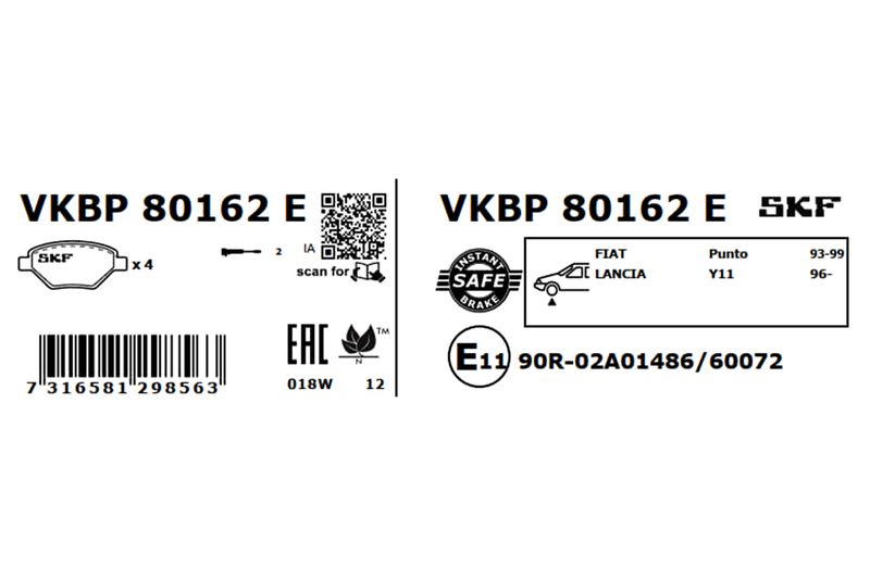 SKF Bremsbelagsatz, Scheibenbremse (VKBP 80162 E)