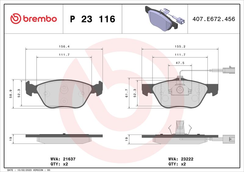 BREMBO Bremsbelagsatz, Scheibenbremse (P 23 116)