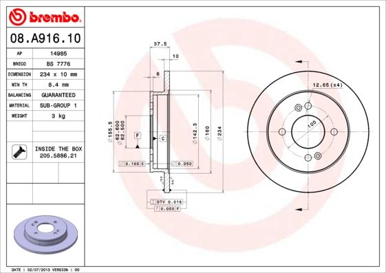 BREMBO Bremsscheibe (08.A916.10)