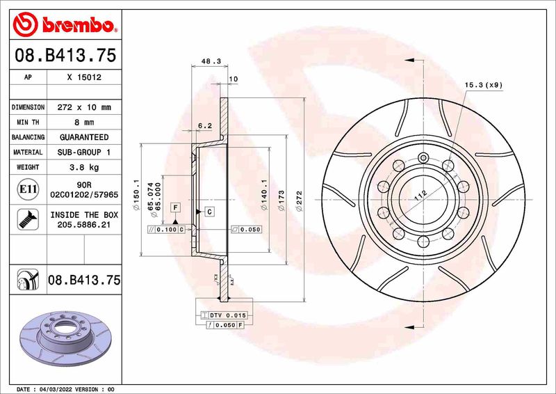 BREMBO Bremsscheibe (08.B413.75)