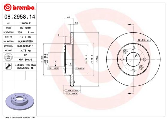 BREMBO Bremsscheibe (08.2958.14)