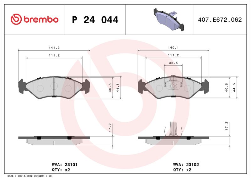 BREMBO Bremsbelagsatz, Scheibenbremse (P 24 044)