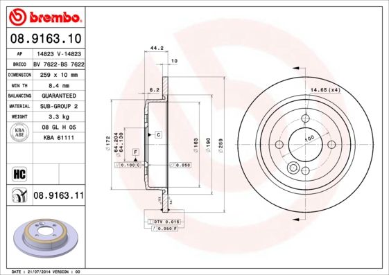 BREMBO Bremsscheibe (08.9163.10)