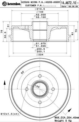 BREMBO Bremstrommel (14.A672.10)