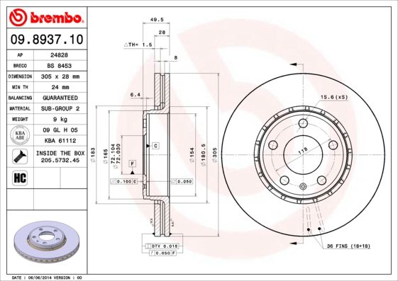 BREMBO Bremsscheibe (09.8937.10)