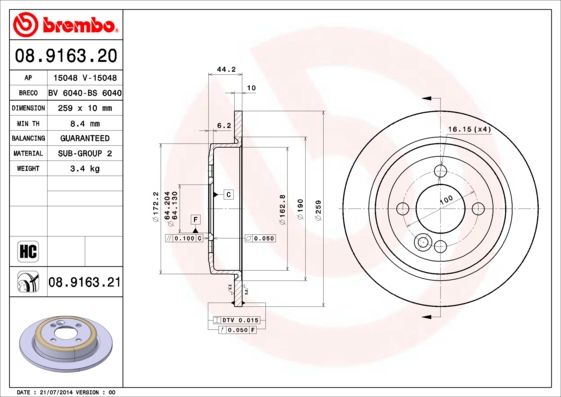 BREMBO Bremsscheibe (08.9163.21)