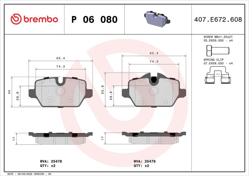 BREMBO Bremsbelagsatz, Scheibenbremse (P 06 080)