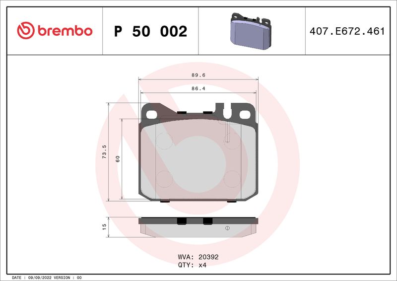 BREMBO Bremsbelagsatz, Scheibenbremse (P 50 002)