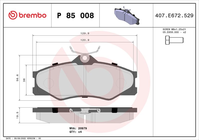 BREMBO Bremsbelagsatz, Scheibenbremse (P 85 008)