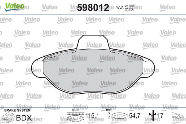 VALEO Bremsbelagsatz, Scheibenbremse (598012)