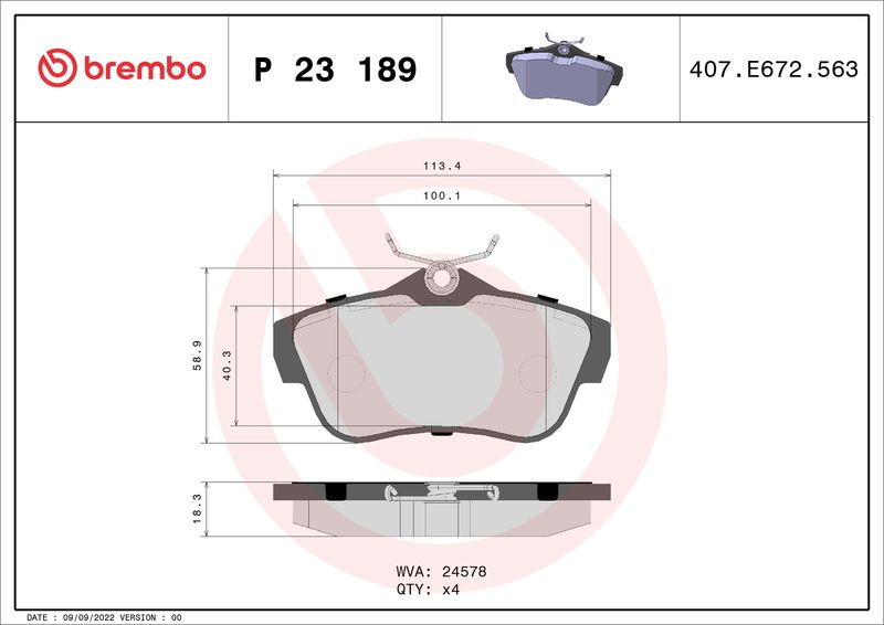 BREMBO Bremsbelagsatz, Scheibenbremse (P 23 189)