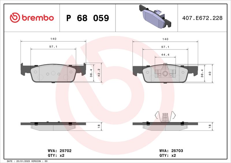 BREMBO Bremsbelagsatz, Scheibenbremse (P 68 059X)