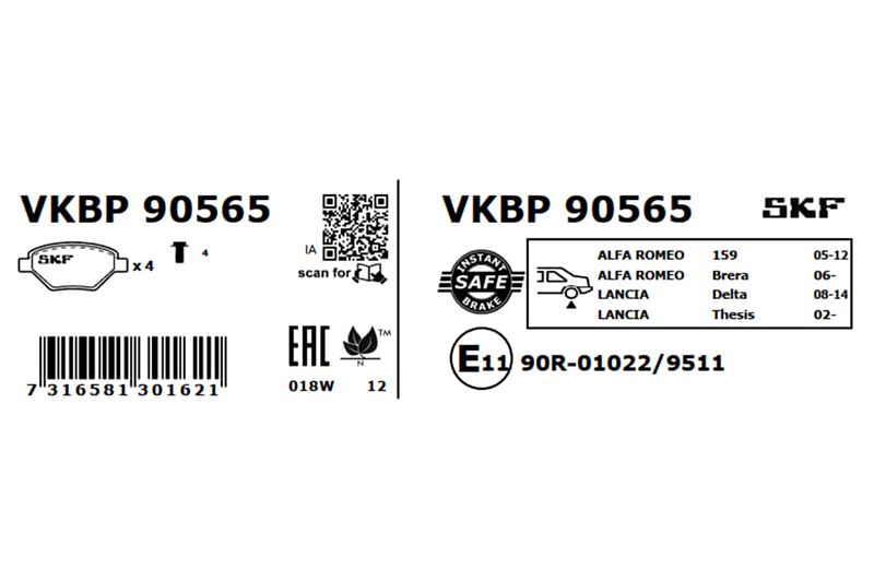 SKF Bremsbelagsatz, Scheibenbremse (VKBP 90565)