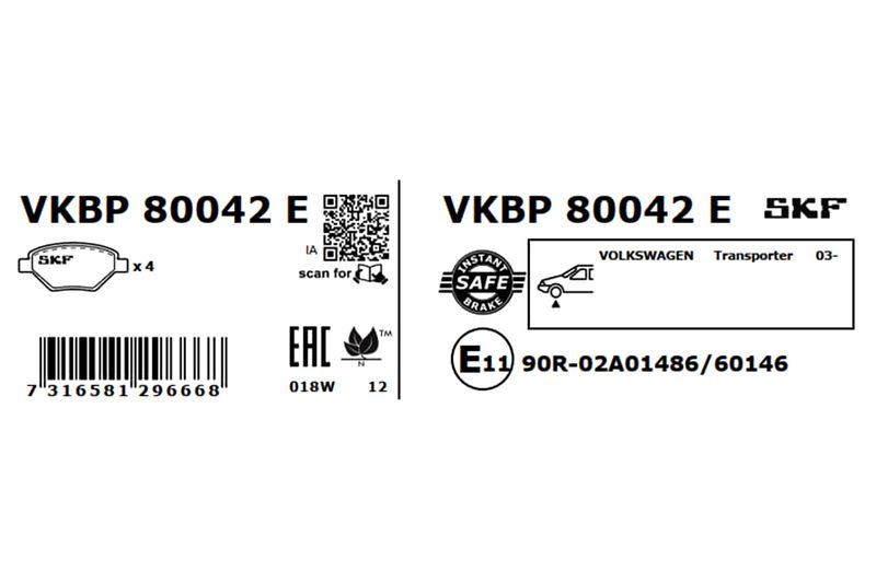 SKF Bremsbelagsatz, Scheibenbremse (VKBP 80042 E)