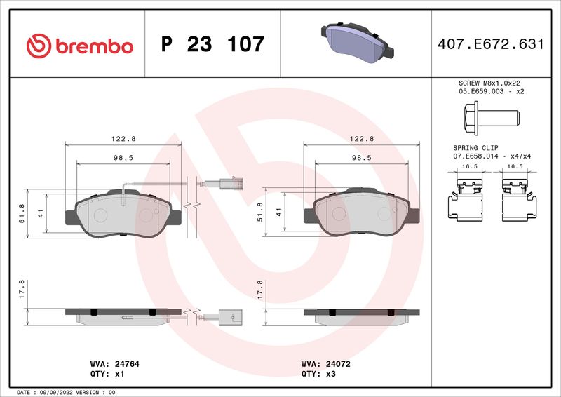 BREMBO Bremsbelagsatz, Scheibenbremse (P 23 107)