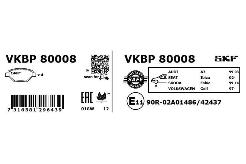 SKF Bremsbelagsatz, Scheibenbremse (VKBP 80008)