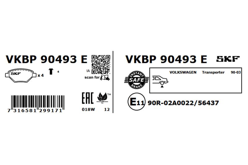 SKF Bremsbelagsatz, Scheibenbremse (VKBP 90493 E)