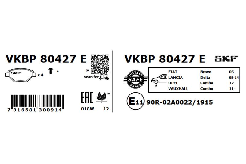 SKF Bremsbelagsatz, Scheibenbremse (VKBP 80427 E)