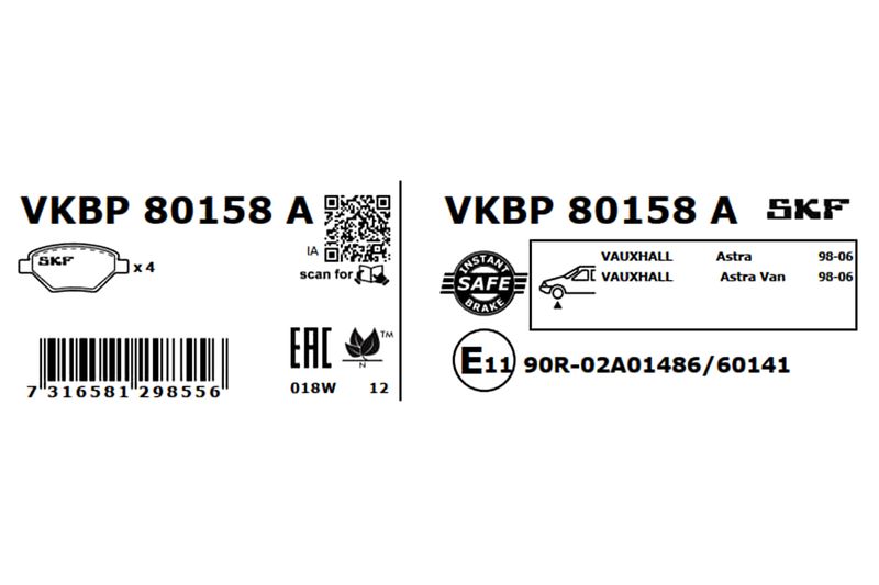 SKF Bremsbelagsatz, Scheibenbremse (VKBP 80158 A)