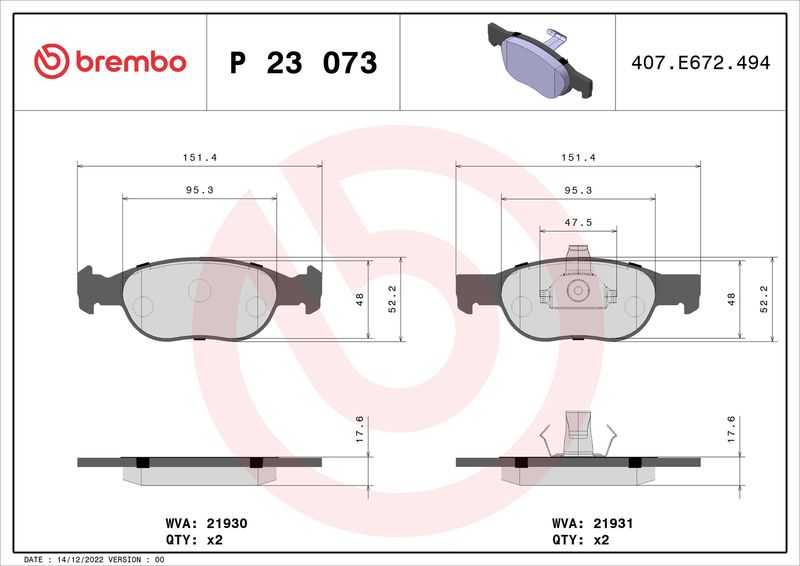 BREMBO Bremsbelagsatz, Scheibenbremse (P 23 073)