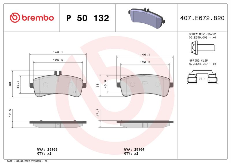 BREMBO Bremsbelagsatz, Scheibenbremse (P 50 132)