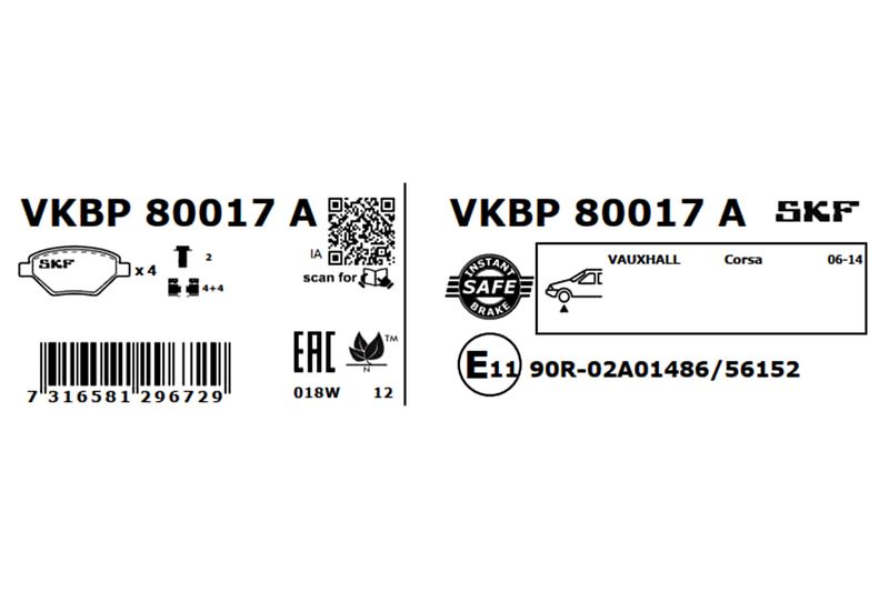 SKF Bremsbelagsatz, Scheibenbremse (VKBP 80017 A)