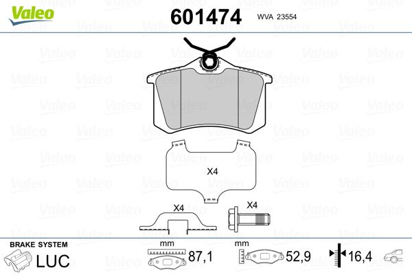 VALEO Bremsbelagsatz, Scheibenbremse (601474)
