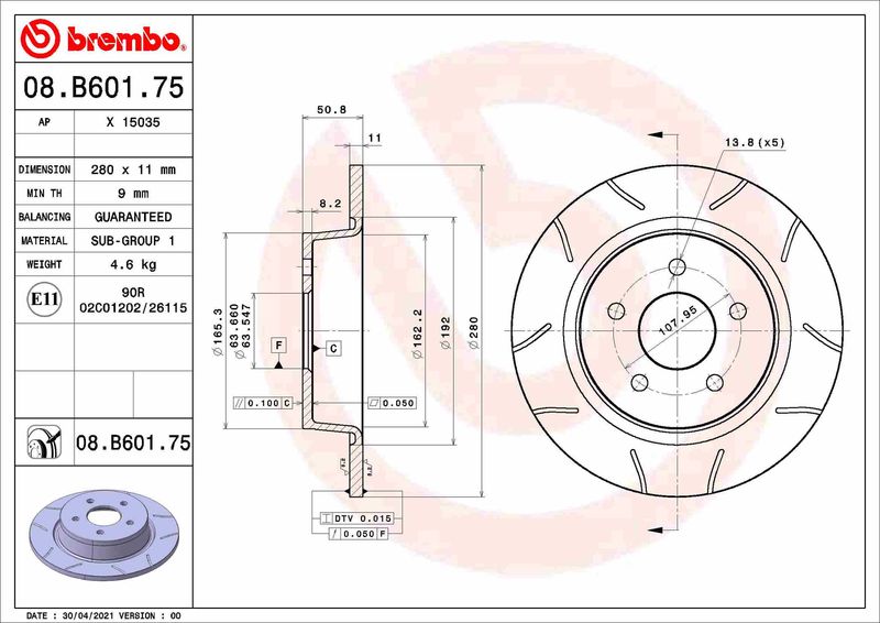 BREMBO Bremsscheibe (08.B601.75)