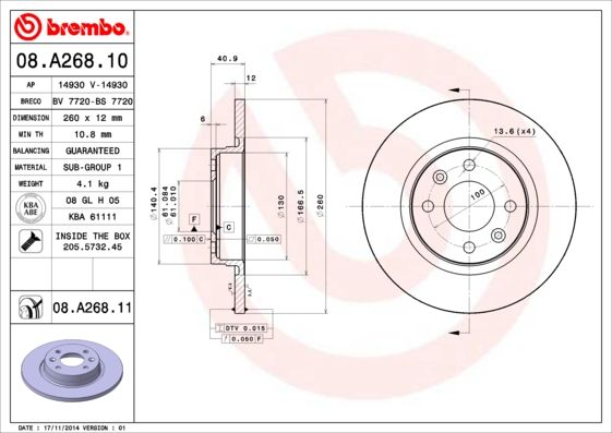 BREMBO Bremsscheibe (08.A268.11)