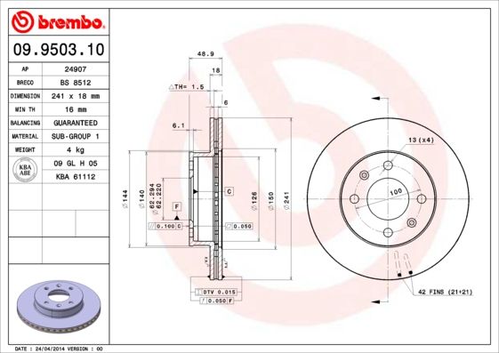 BREMBO Bremsscheibe (09.9503.10)