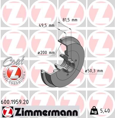 ZIMMERMANN Bremstrommel (600.1959.20)