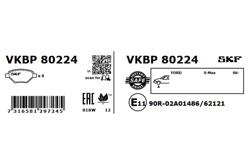 SKF Bremsbelagsatz, Scheibenbremse (VKBP 80224)