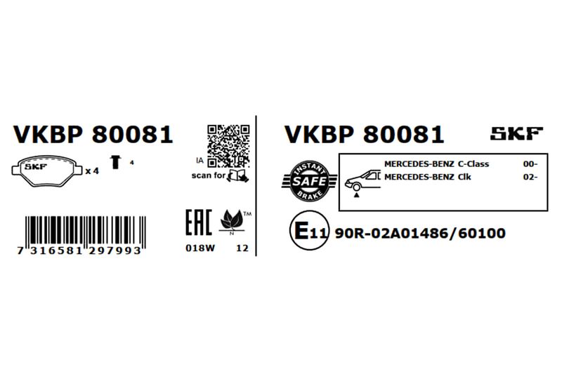 SKF Bremsbelagsatz, Scheibenbremse (VKBP 80081)