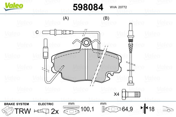 VALEO Bremsbelagsatz, Scheibenbremse (598084)