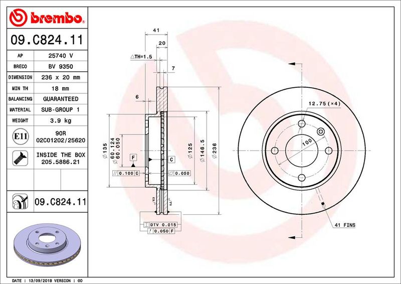 BREMBO Bremsscheibe (09.C824.11)