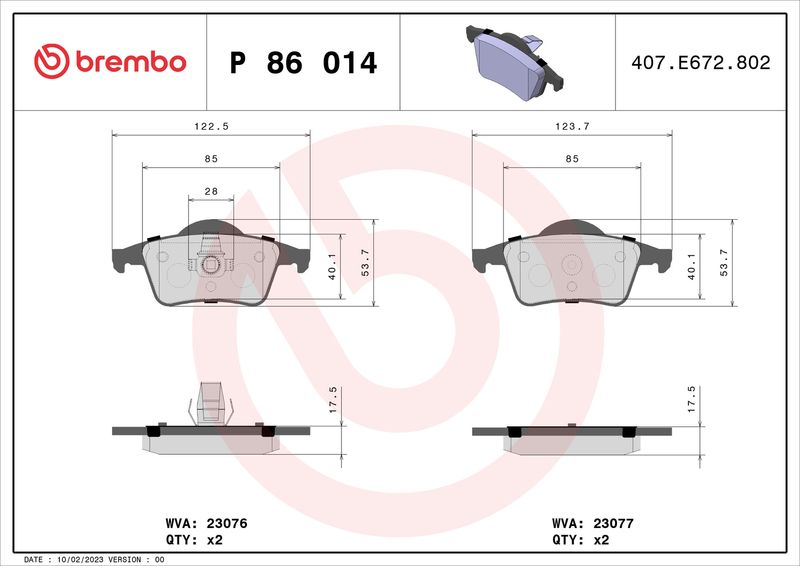 BREMBO Bremsbelagsatz, Scheibenbremse (P 86 014)